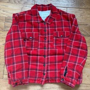 Lucky Brand Red and Blue Plaid Shirt Jacket Outddor Sherpa cabincore cottagecore
